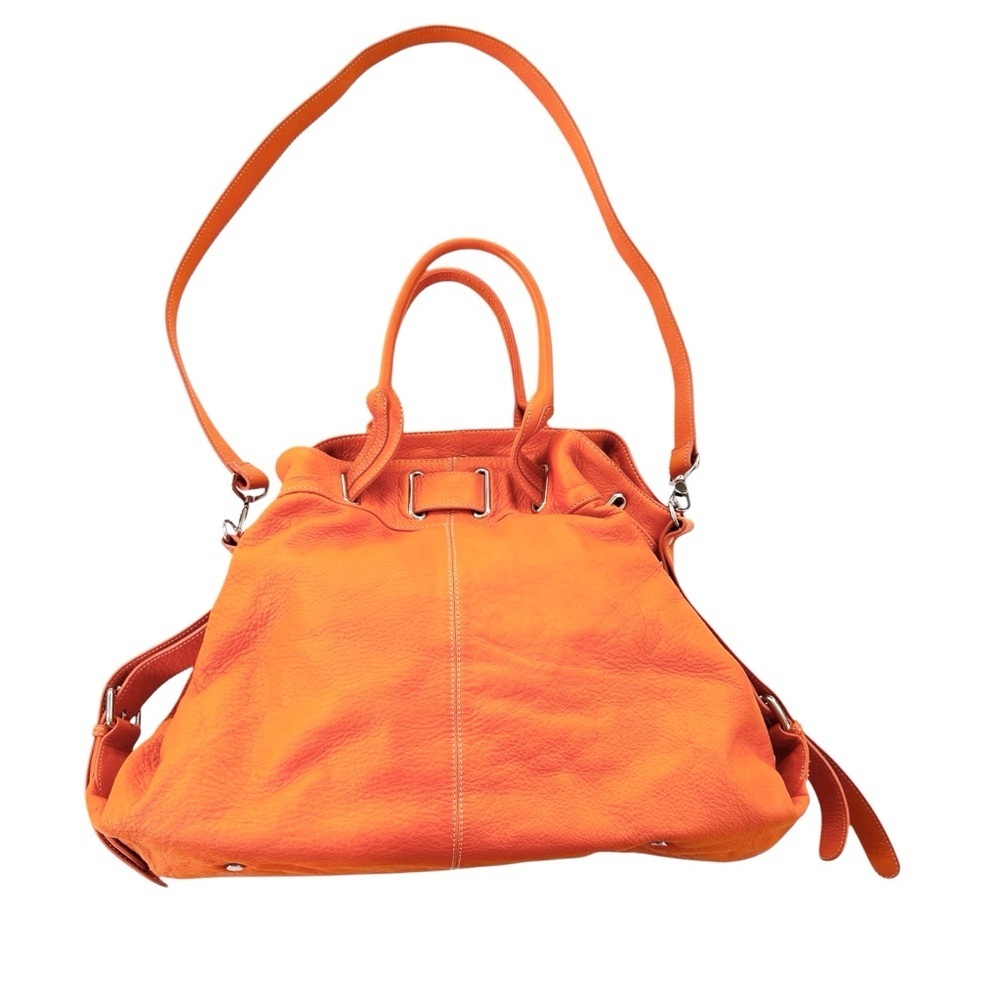 Barr + Barr Leather Large Orange Pebbled Slouchy Crossbody Satchel Bag Tote - Picture 6 of 16